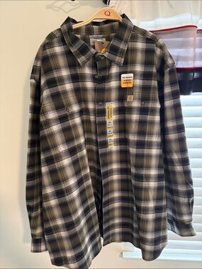 Carhartt Olive, Black & White Plaid Work Shirt Jacket
